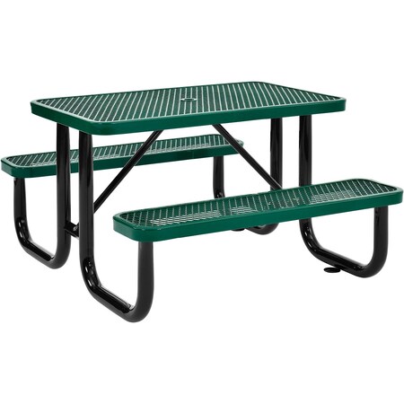 Global Industrial Rectangle Picnic Table, Green, Expanded Metal, 4 ft L 695485GN